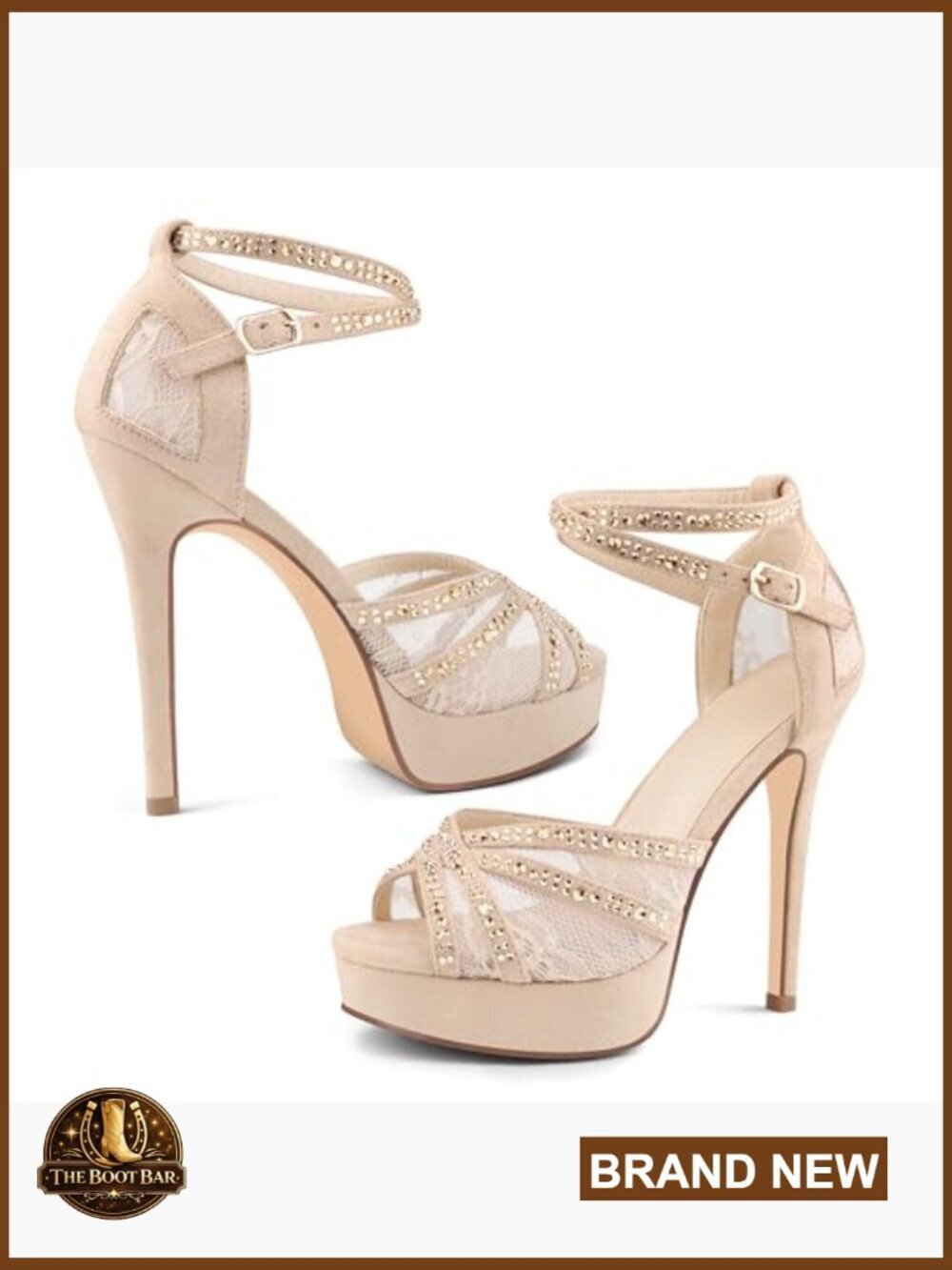 Platform Heels Peep Toe Pumps Rhinestone Stilettos Ankle Strap Party Dance Prom - Picture 4 of 7